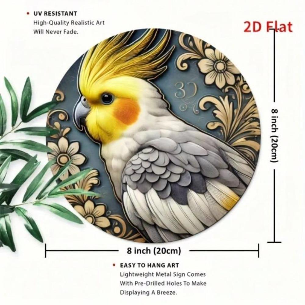 Metal Wall Art Bird Pattern Round Aluminum Sign UV Resistant Scratchproof Home Office Decor