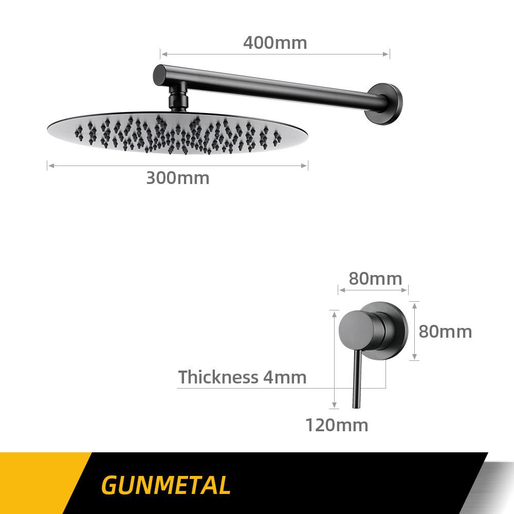 Badezimmerarmatur Gunmetal Duscharmatur Wandmontiert 8/10/12 Zoll Regendusche Mischbatterie Duschkopf Mit Sedal Kartusche Duschset
