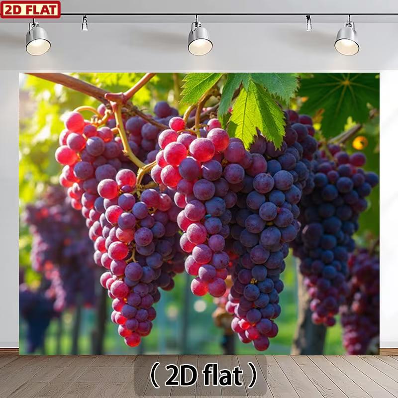 

2D Grape Vine Banner, Fresh Red & Purple Grapes on the Vine Background for Wine Events 47.2x31.5inch/120*80cm