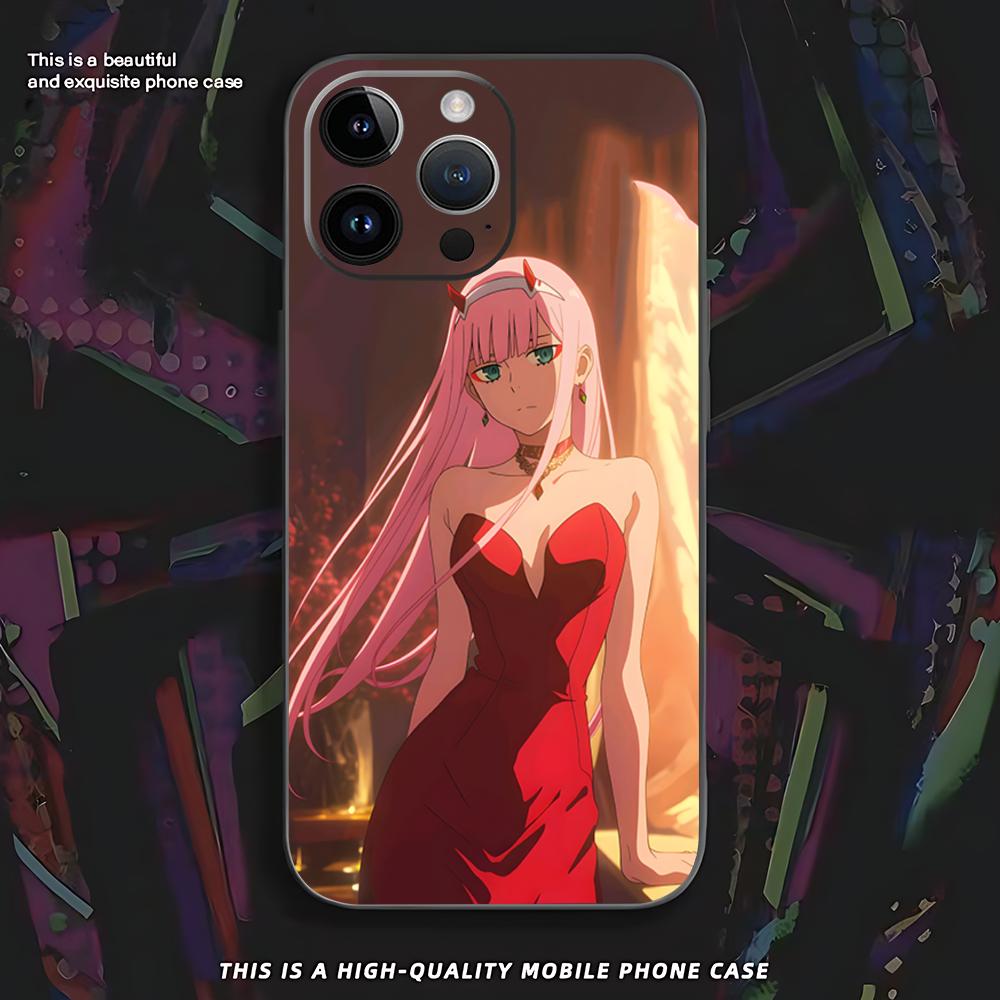 Cute Zero Two Anime Cool Phone Case For iPhone 16 16e 15 14 13 12 11 XS XR Plus Mini Pro Max Soft black Shockproof Cover