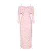 Solid Floral Jacquard-Patterned Tulle-Panel Dresses for Women Elegant Slash Neck Long Sleeve High Waist Evening Dress Female Fashion 2026