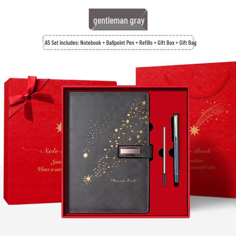 Set de regalo de cuaderno Star Double Line 2026: Libro de registro de reuniones de negocios y oficina de mayor grosor