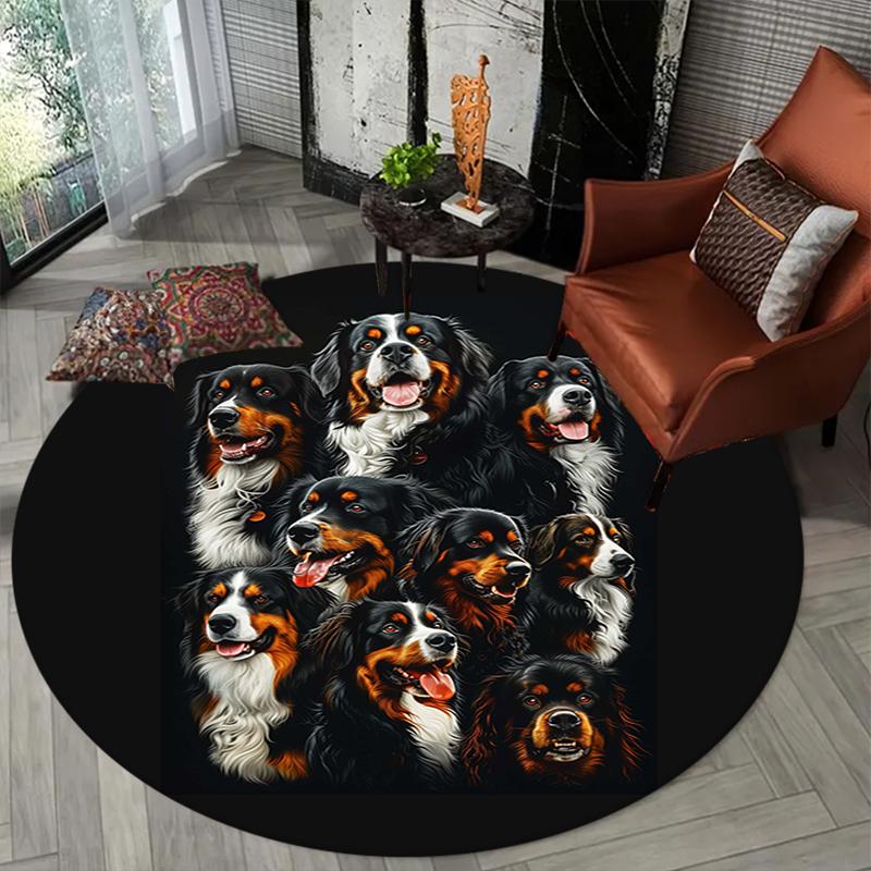 Dogs Round Area Rug,Carpet Rug for Living Room Bedroom Sofa Playroom Decor,Non-slip Floor Mat