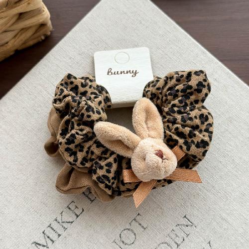 Autumn Retro Sweet Pink Coffee Leopard Pattern Bow Rabbit Hairpin Hair Ring Temperament Baby Tie Ball Head Flower Girl