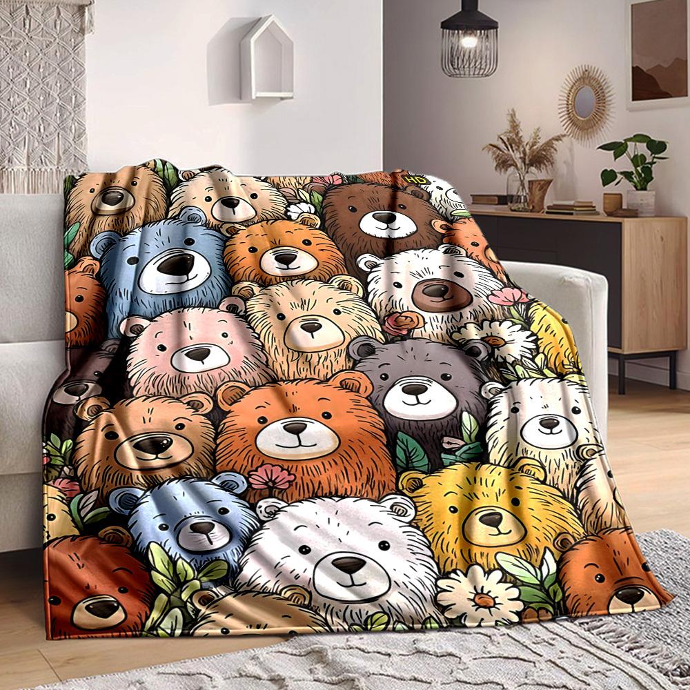 

1pc Bear Collection Blanket, Lightweight Flannel Throw Blanket For Sofa, Bed, Travel, Camping, Living Room, Office, Couch, Chair, And Bed 80cmx120cm
