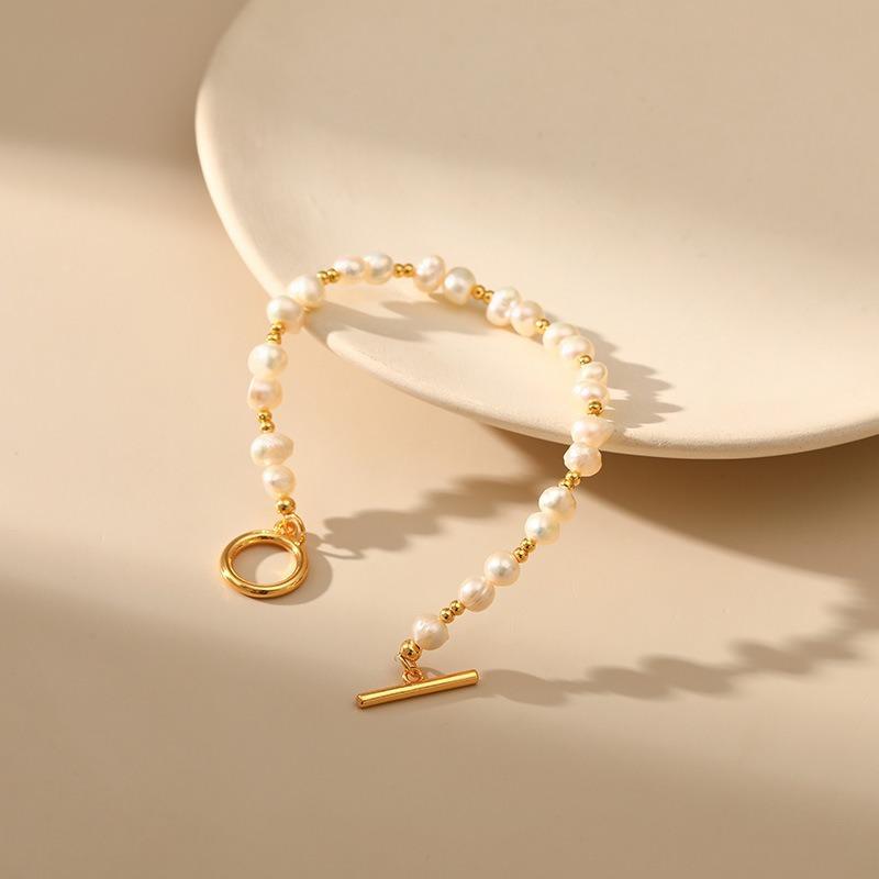 Irregular Natural Pearl Handmade Bracelet Gold Plated Ot Clasp Elegant Sweet Women Jewelry