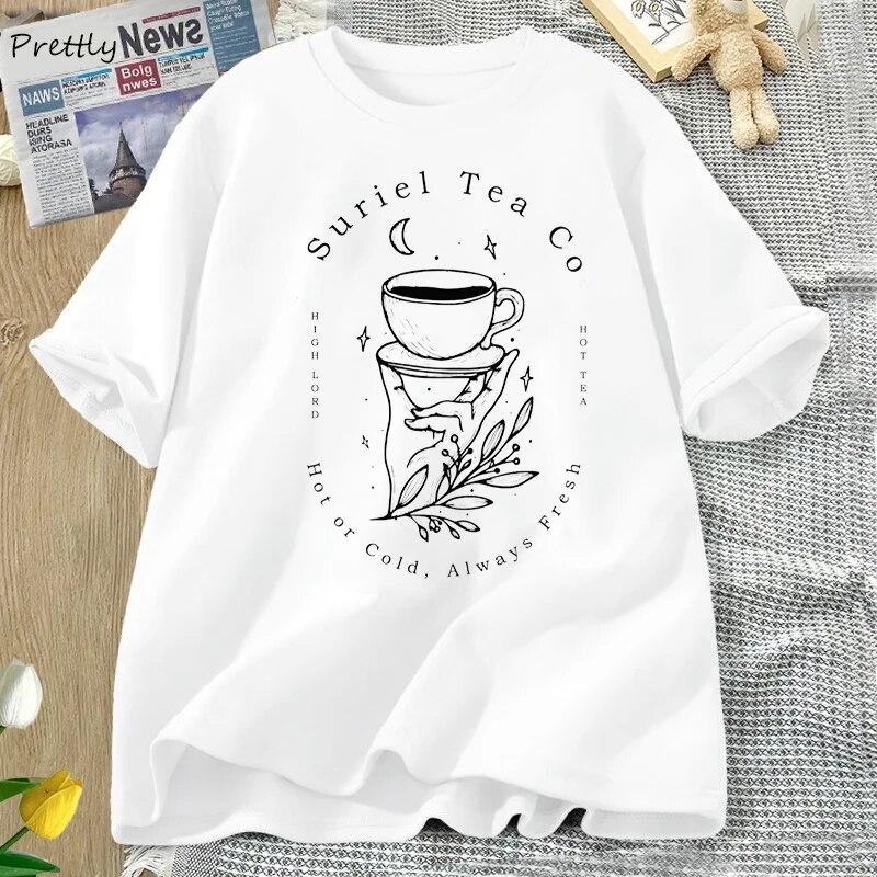 Suriel Tea Co T Shirt Dámské Grafické tričko Acotar Bookish Sarah J Maas Tričko Harajuku Bavlna Krátký rukáv Streetwear Oblečení Unisex