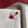 Ankela Red Fireworks Court-Style Love Heart Zirconia Stud Earrings - Wine Red Drip Glaze, Niche Luxury