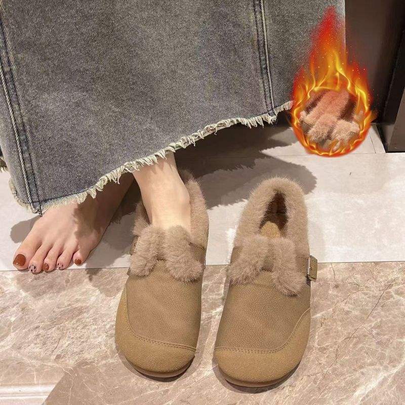 2025 Winter New Velvet Warm Beanie Shoes Women's Soft Sole Non-slip Lazy One Pedal Fashion Birkenstocks Women's Cotton Shoes