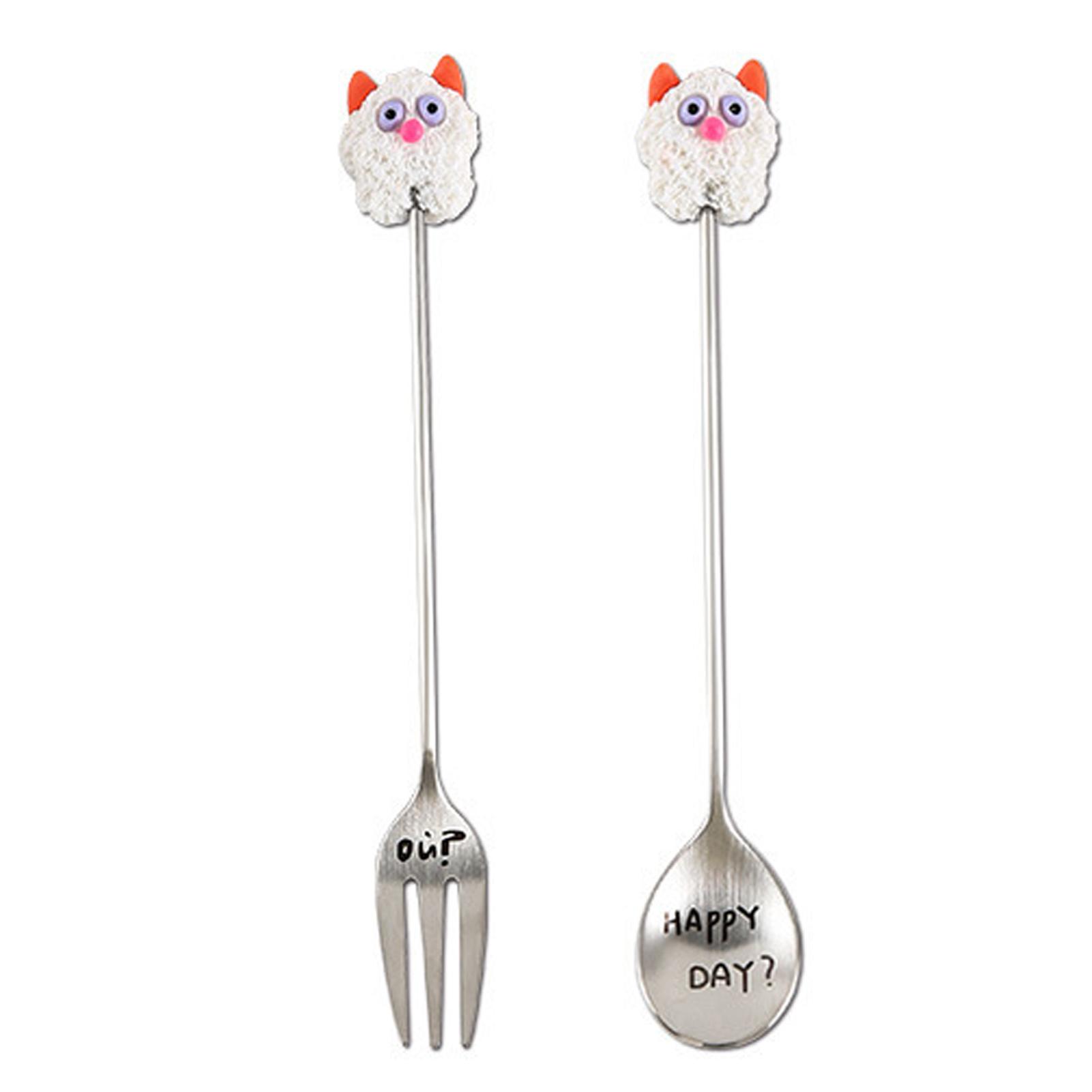 

2PCS/SET Teaspoon Dessert Spoon Fruit Fork Soup Scoop Elegant Experience Funny Ideal Desserts, Fruits