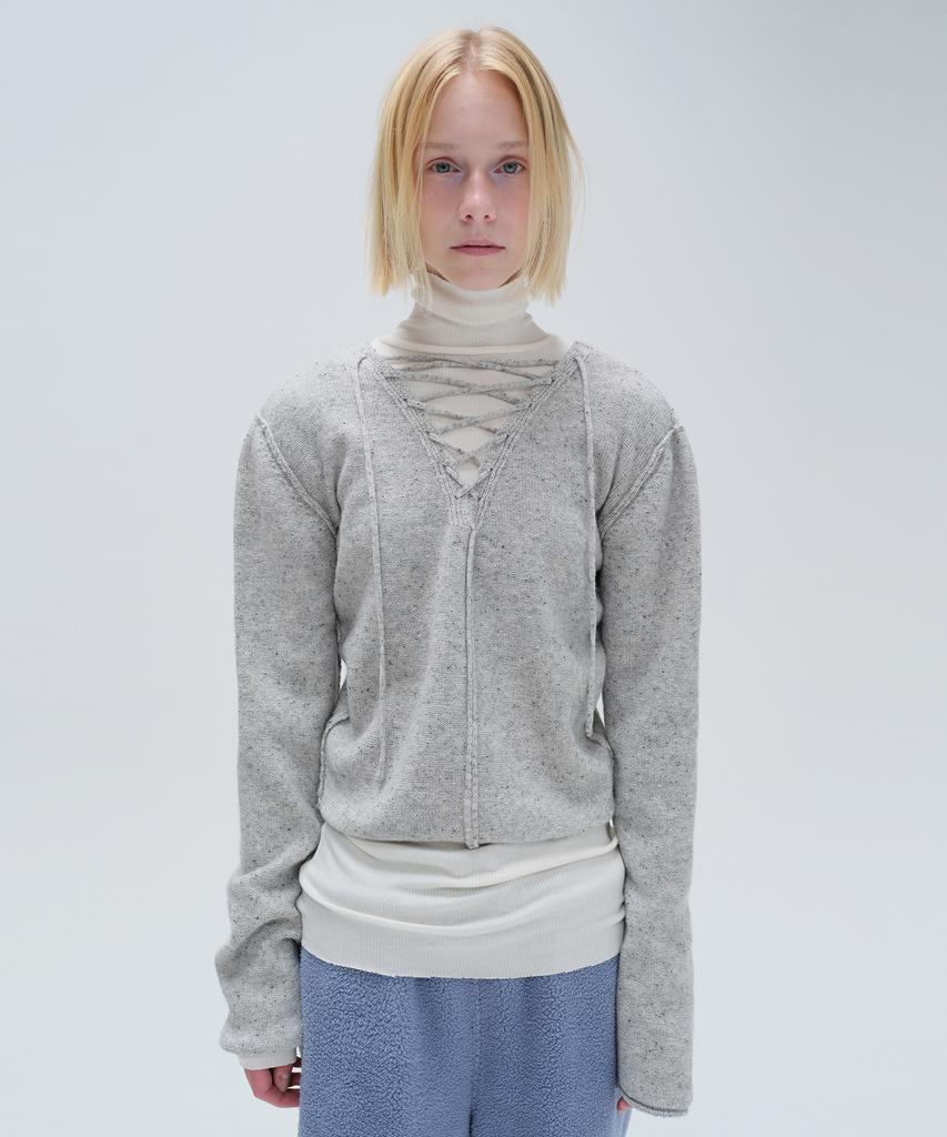 Daiaegeuneol V Neck Lace Up Knit (Grey)