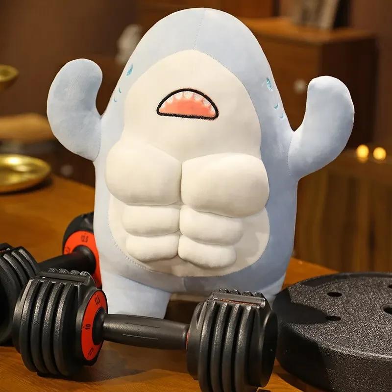 Cute Muscle Shark Plush Doll Worked Out Shark Stuffed Cartoon Toys Strong Animal Pillow for Girl Boyfriend Gifts New