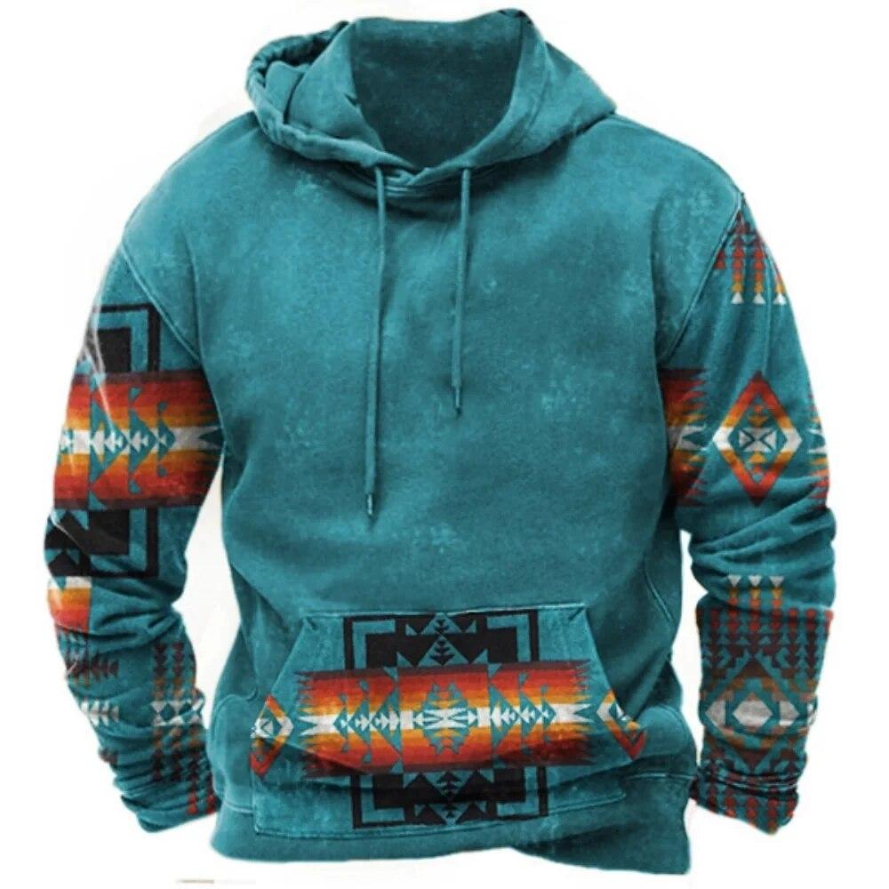 Christmas Men's Hoodie Retro Indian Animal Pattern Cowboy Style Casual Fashion Hooded Sweatshirt Unisex Harajuku Oversized Top