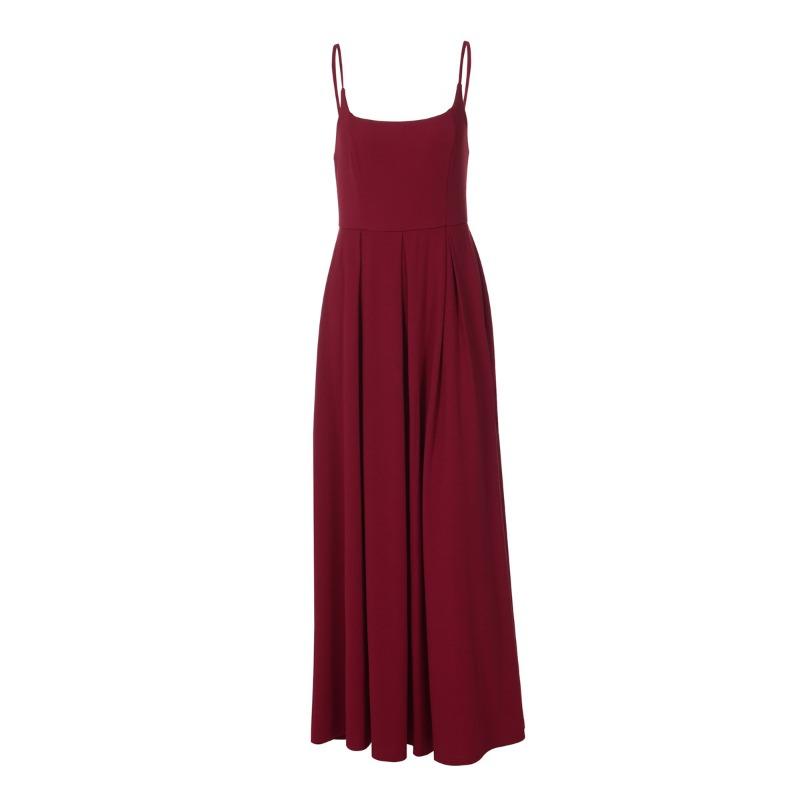 Women Solid Color Pleated High Waist Strappy Long Evening Party Dress