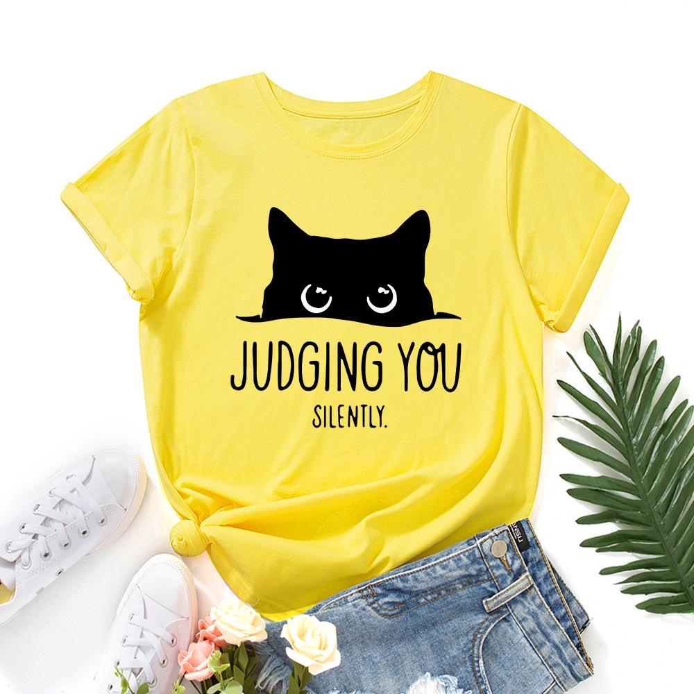 Cotton T-Shirt Short Sleeve Round Neck Women 2d Print Tops