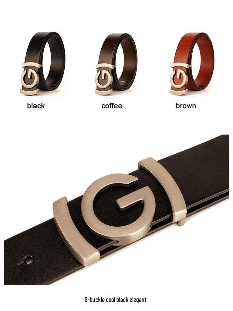 Men's Smooth Buckle Vegetable Tanned Leather Belt, Adjustable Length