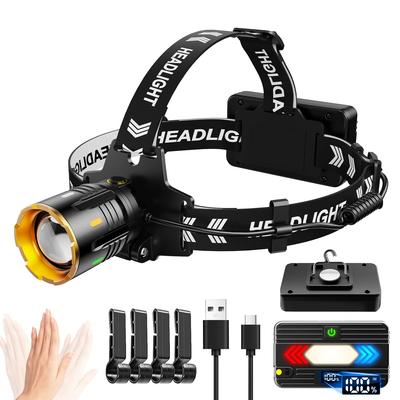 Lanterna de Cabeça LED Recarregável USB para 2025 10 Potência Digital Lanterna de Cabeça LED Potente com 7800mAh Ideal para Noite de Desastre e Trabalho Pendurável e Removível