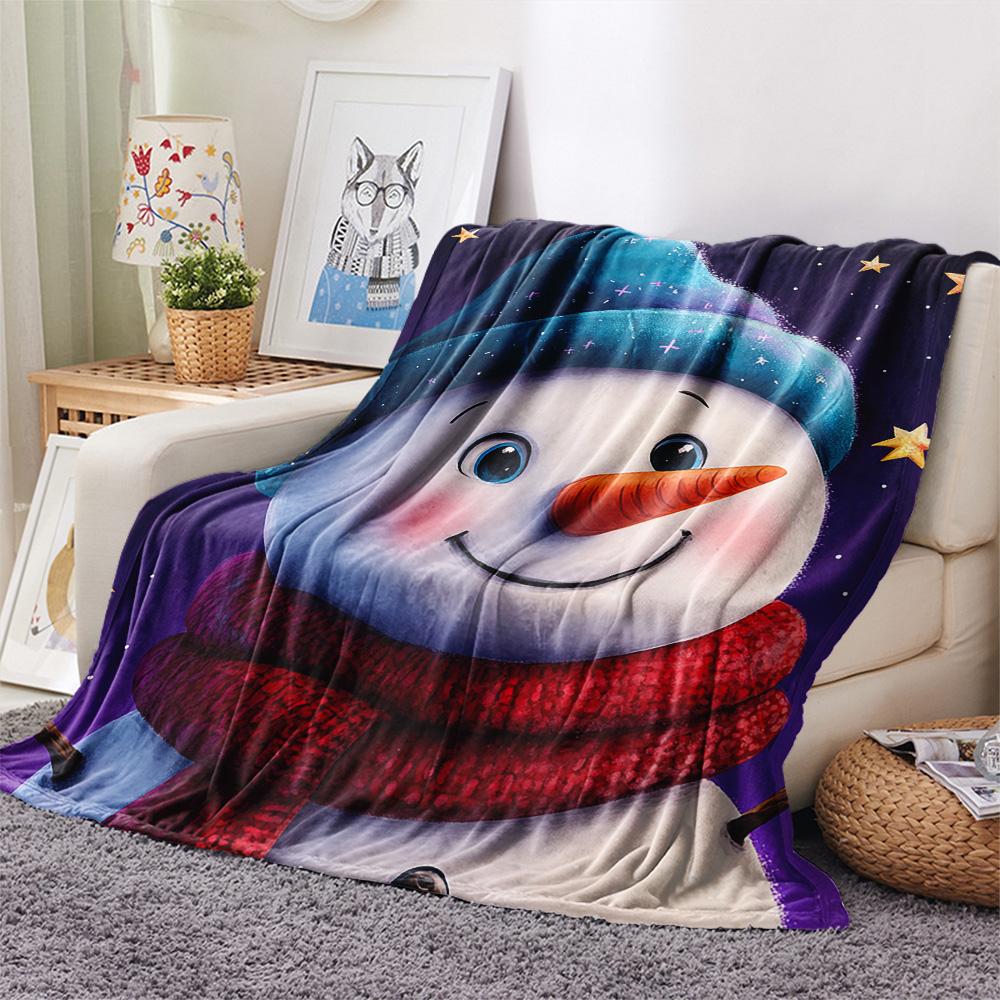 Snowman Print Flannel Blanket, High quality Comfortable for All Seasons, Home Decor, Warmth and Comfort, Perfect for Christmas Gifts