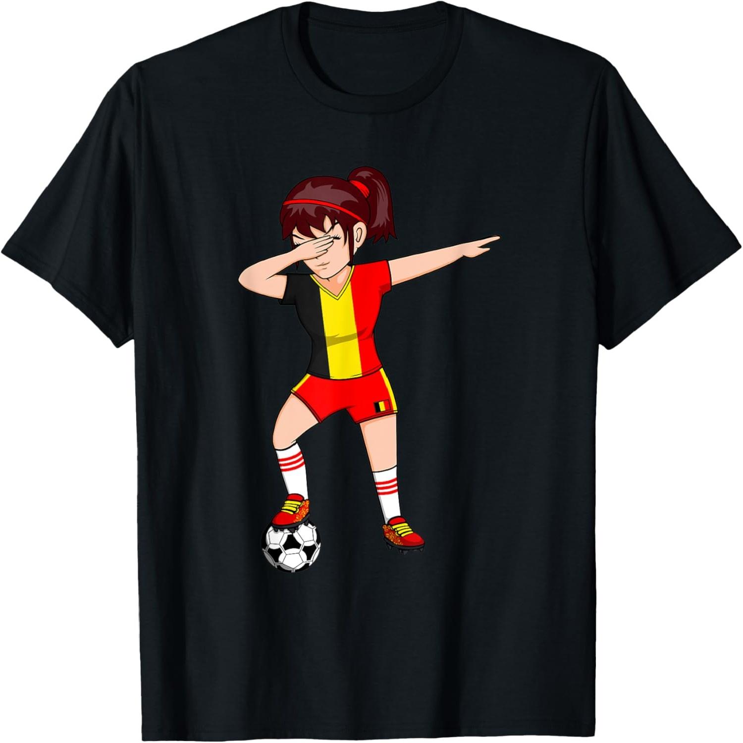 Dabbing Soccer Girl Belgium Jersey Belgian Football Lovers T-Shirt S