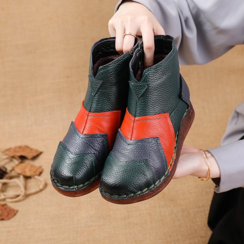 

Модные ретро женские ботильоны из натуральной кожи до щиколотки, женские ботинки класса люкс, дизайнерские, в стиле пэчворк, зимние ботинки, женские меховые ботильоны челси из короткого плюша CN 39