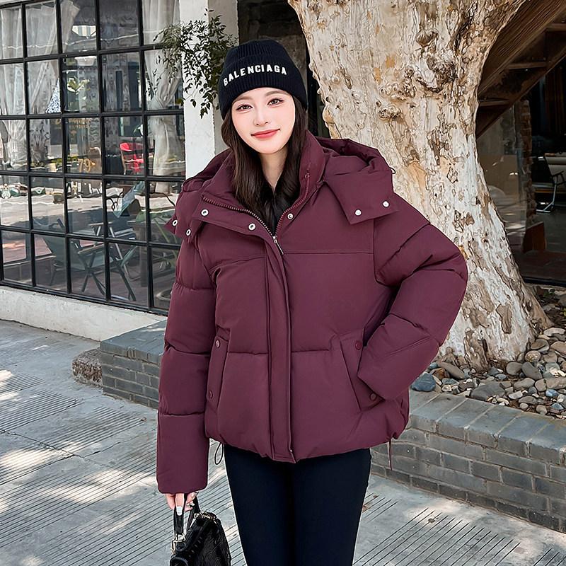 

Хлопковая одежда женская 2025 осень/зима новая преппи стиль короткая свободная утолщенная куртка-хлеб куртка хлопковая куртка 2XL бордовый