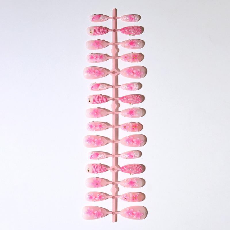 30-Pack Pink Almond Wearable Nails with 3D Flowers, Rhinestones, & Pearls
