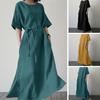 Damen Maxikleid Einfarbig Rundhals Taschen Lose Kurze Ärmel Alltagskleidung Pullover Streetwear Lady Sommerkleid Damenkleidung
