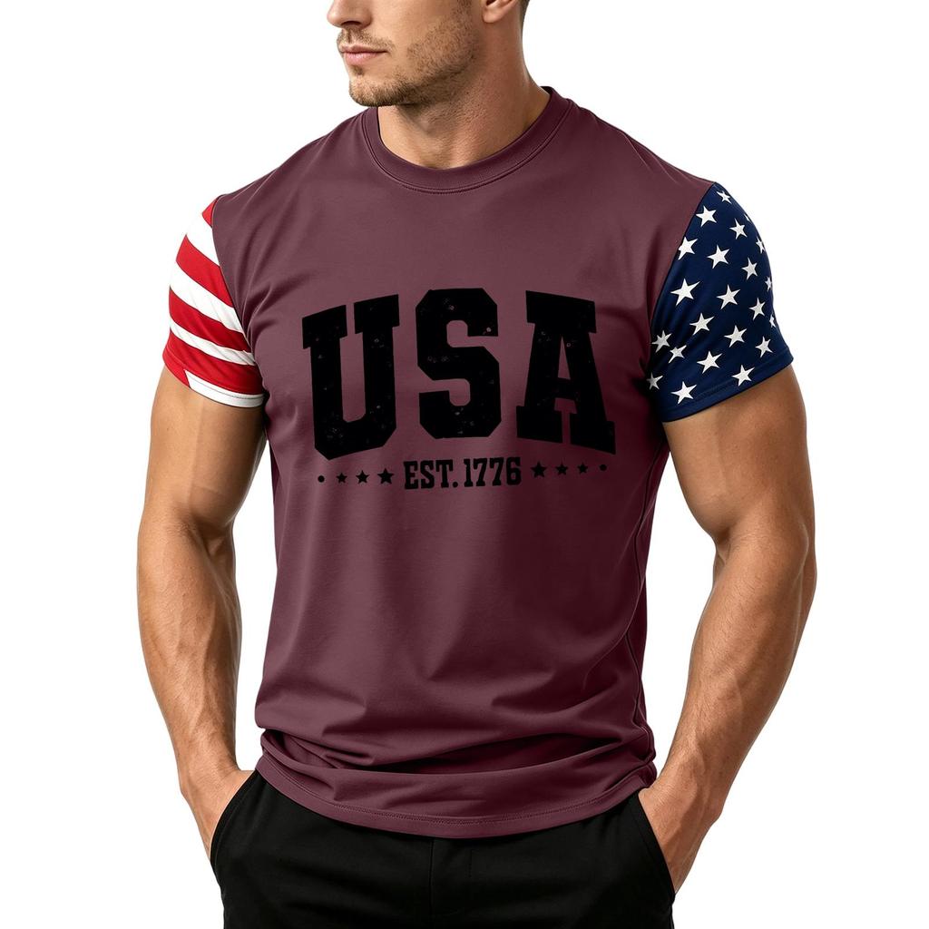 Men's Independence Day Flag Print Short Sleeve T-Shirt, Loose Casual Daily Summer Tops
