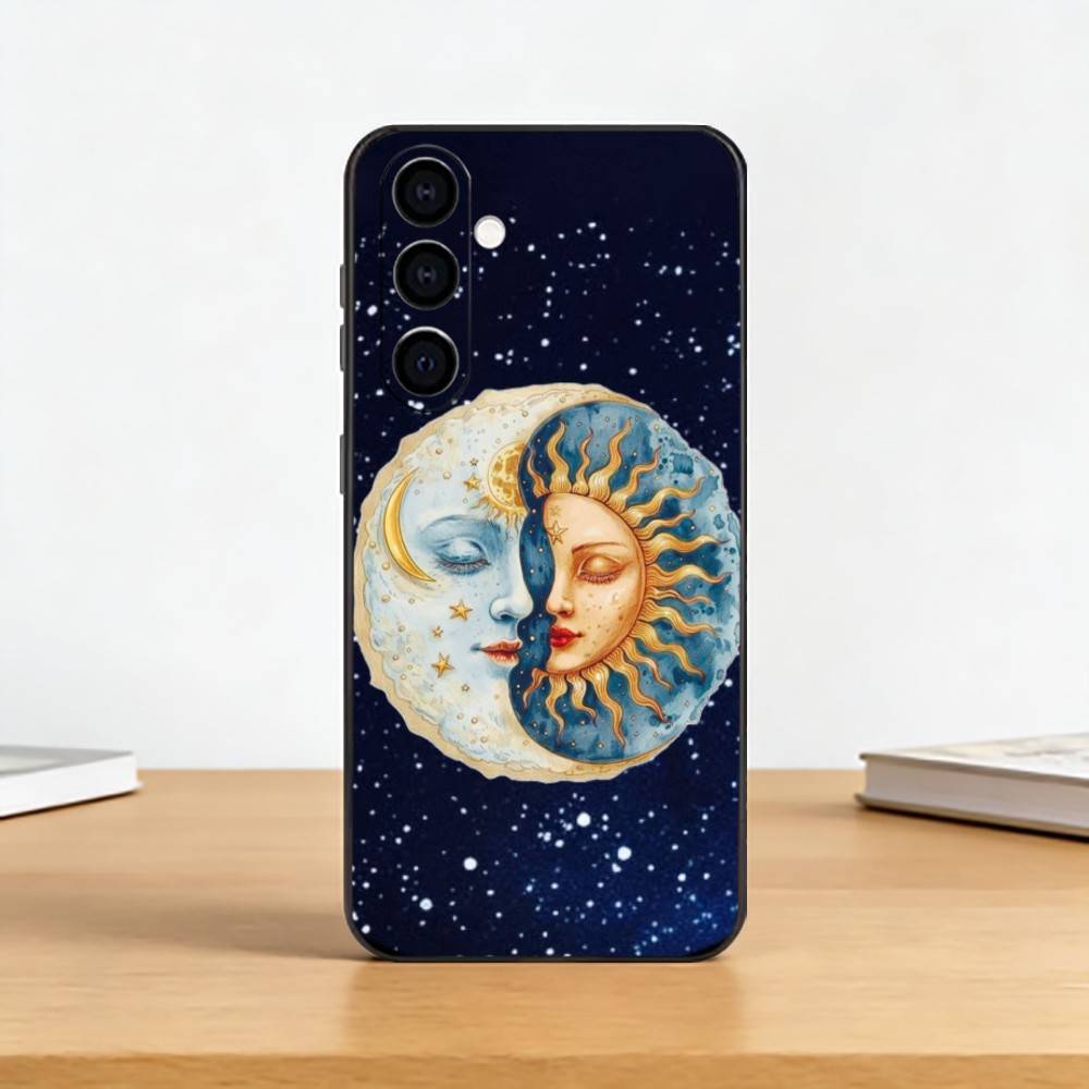 

Funny S-Sun Moon Face Phone Case For Samsung Galaxy A73,A72,A71,A70,A53,A52,A51,Others Soft Black Cover Samsung a11