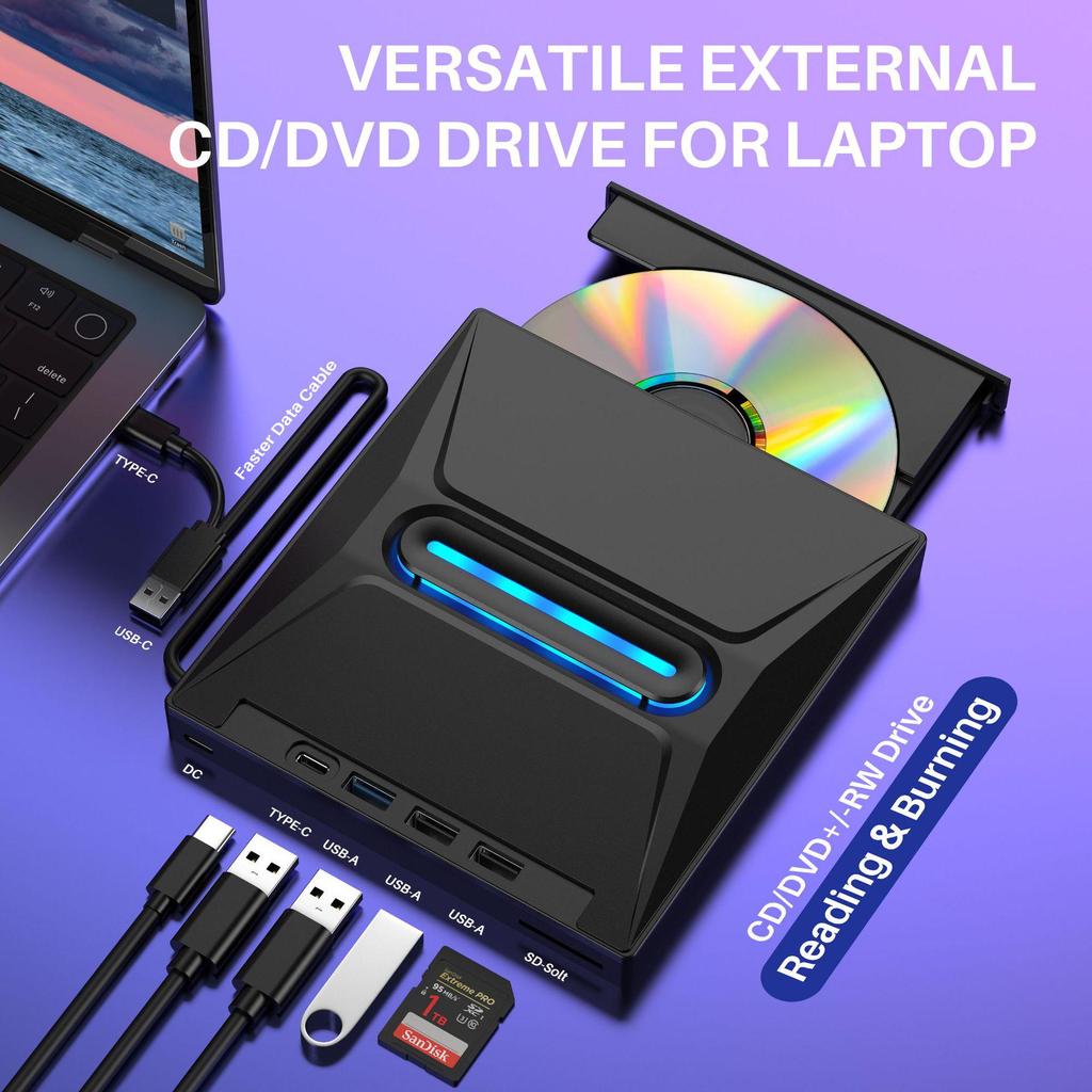 High-Speed USB External DVD Burner for Computer, Laptop & Desktop