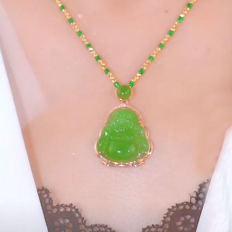 1011 new pendant mini antique national style green Maitreya Buddha sand gold atmospheric necklace large