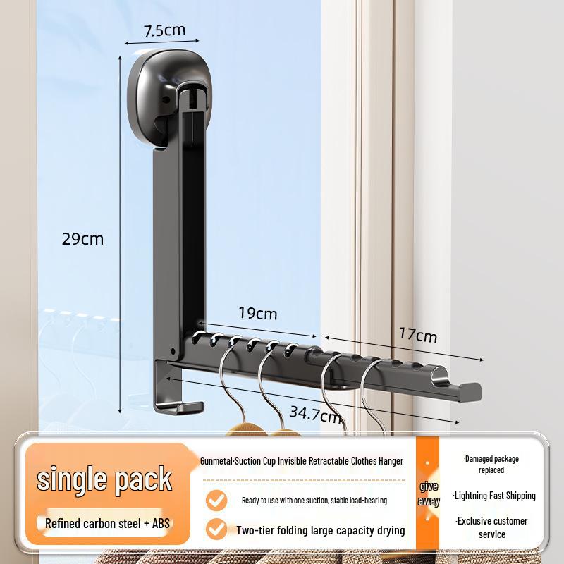Invisible Folding Suction Cup Drying Rack: No-Drill Retractable Solution for Indoor or Balcony Clothes Drying