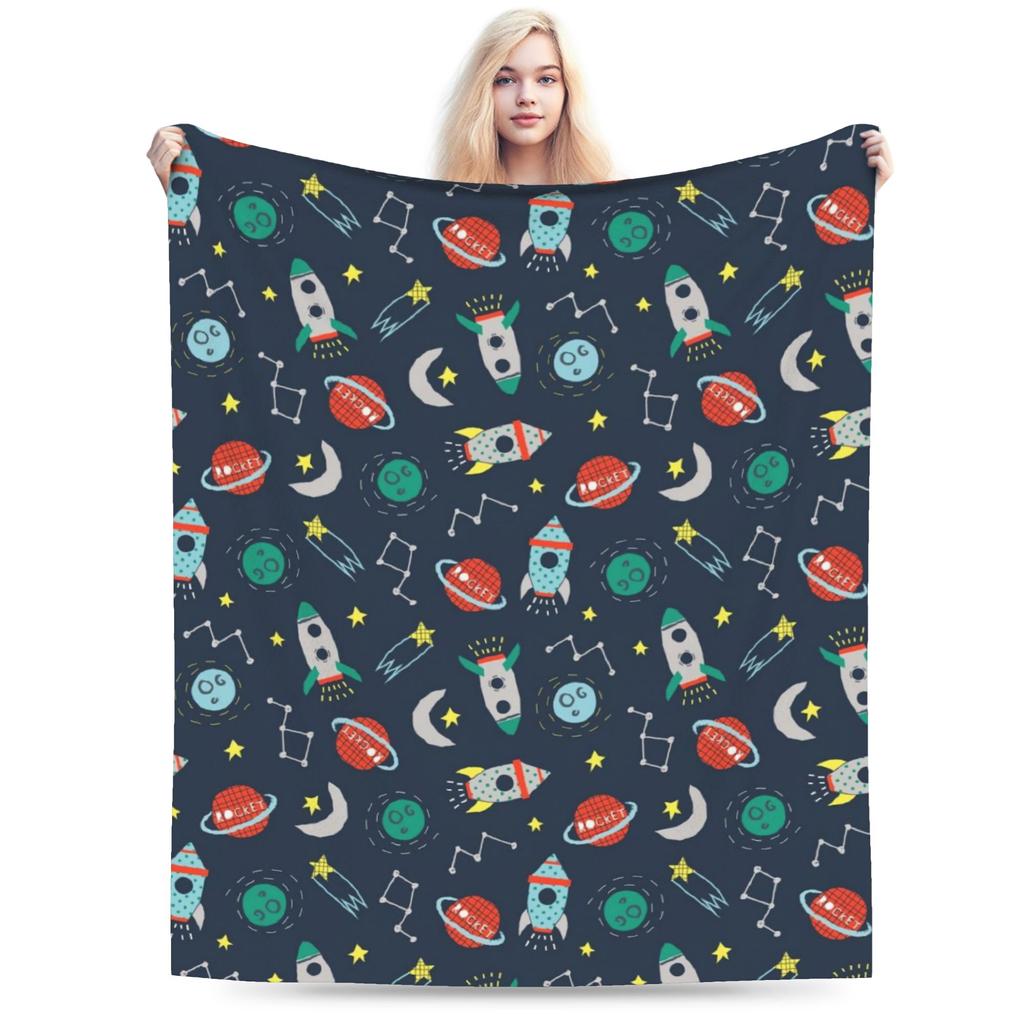 Warm Soft Blankets Children Travel Space Planets Rockets  Bedding Throws  Flannel Bedspread For Bedroom Street Trend Sofa Bed