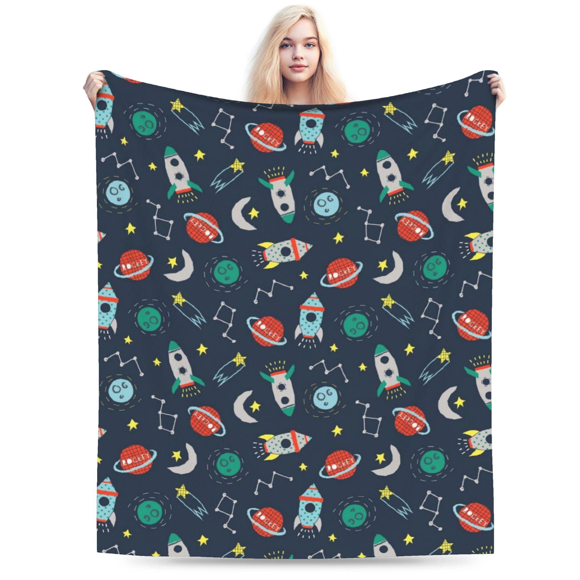 Space Planets Rockets  Plush Blanket Students  Flannel Bedding Throws For Couch Chair Soft Custom DIY Quality Bedspread Gift 130x150cm