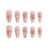 24Pcs Long Coffin False Nail Acrylic Artificial Nail Manicure Nail Art with Heart and Star Patterns for Stylish Women