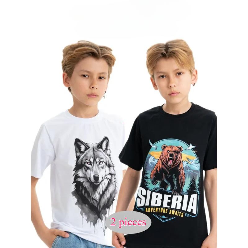 

Летняя футболка с круглым вырезом, 3D-принтом животных, из двух частей, модная, повседневная, с коротким рукавом, детская, для мальчика 170