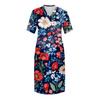 Summer Plus Size V Neck Short Sleeve Knee Pocket Gradient Print Casual Dress For Women
