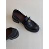 Cowhide Version~ Leather Thick Heel British Style Camellia Round Head One Pedal Loafers Women's Retro Small Leather Shoes Single Shoes