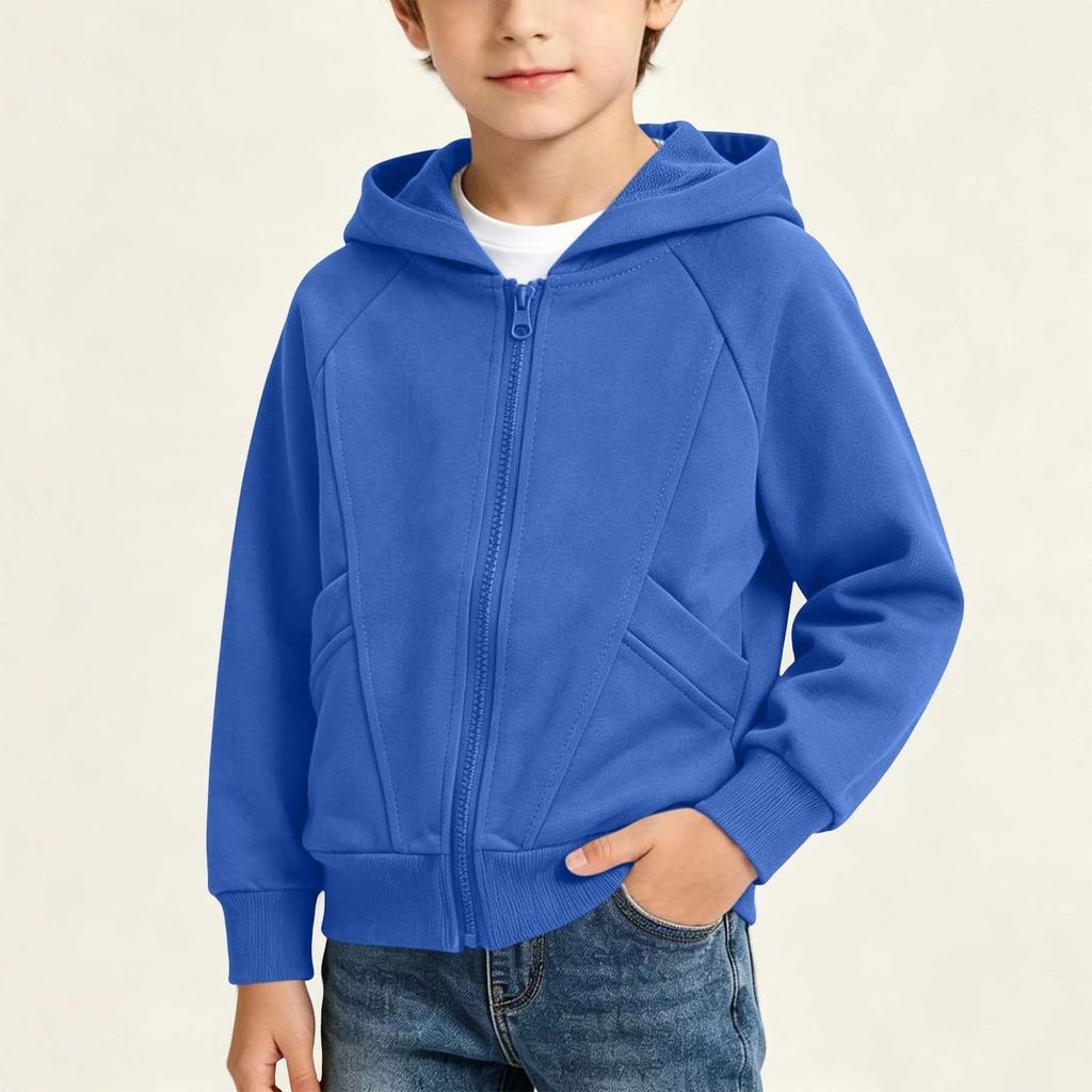 Kinder Kapuzenpullover mit Reißverschluss für Jungen Mädchen, Farbe Langarm Kapuzenpullover mit Taschen, Lockere Passform Freizeitjacke