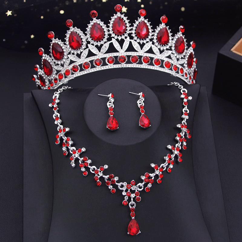 15 Colors Bridal Jewelry Sets for Women Wedding Crown Earrings Tiaras Set Necklace Bride Crown Jewelry Set Costume Accessory