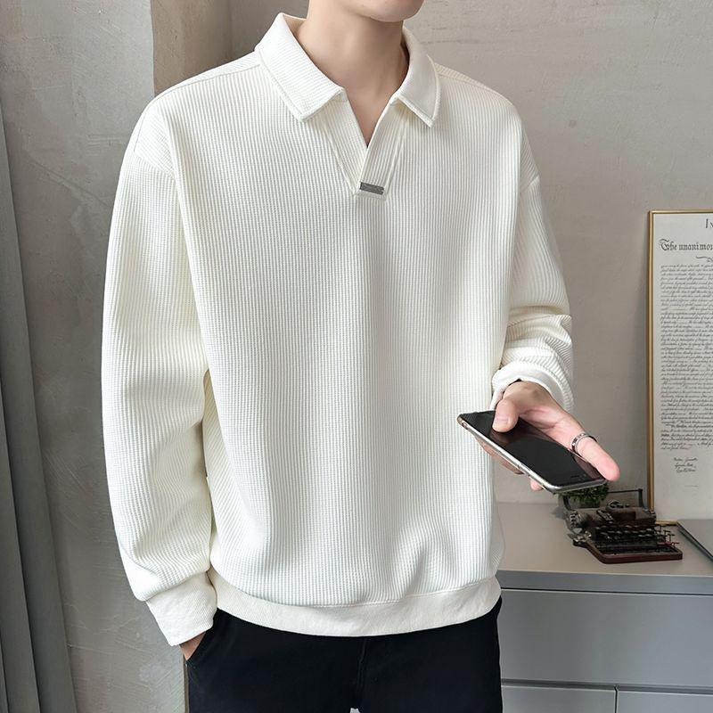 Men's Trendy V-Neck Fleece-Lined Polo Sweatshirt - Autumn/Winter 2025 Collection