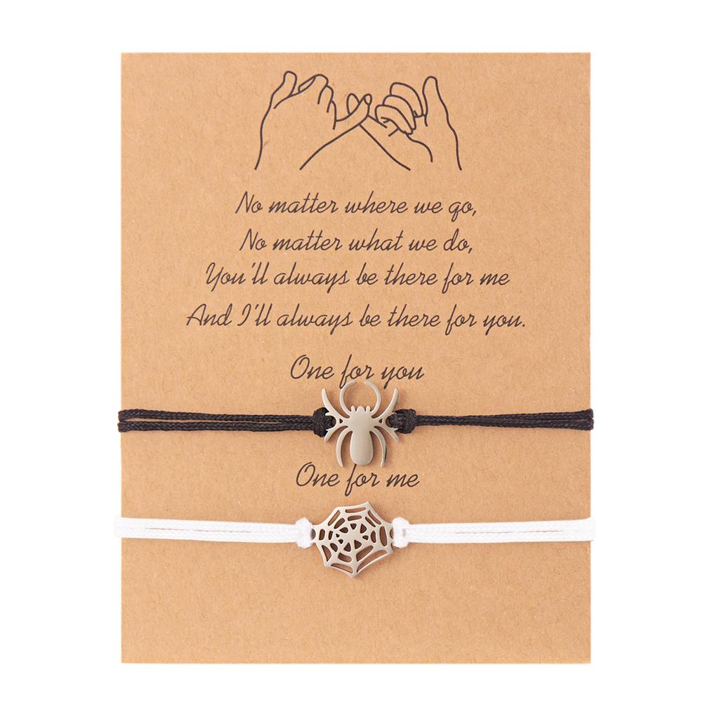 2pcs/Set Romantic Spider Web Couple Bracelet For Women Men Handmade Braided Rope Wish Card Halloween Friendship Zircon Gifts