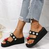 Fashion Women's Sandals Pearl Decor Toe-Clip Slippers Light Wedge Women Shoes Comfortable Female Beach Non-Slip Platform Slides Mujer