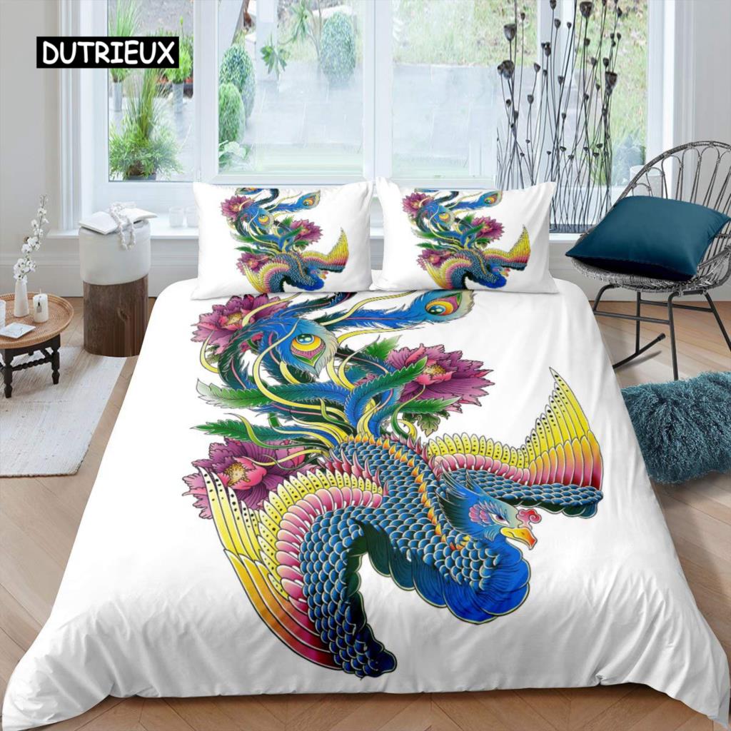 Phoenix Duvet Cover Set Queen Size Fire Phoenix Flying Above The Volcano Bedding Set Children Adult Soft Comfortable Quilt Cover