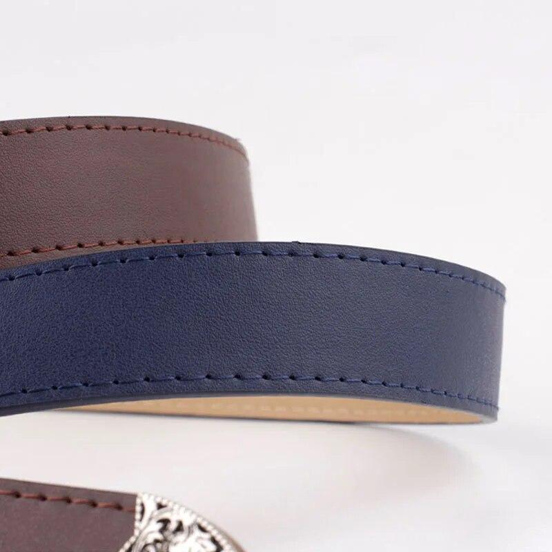 Vintage Style Solid Color PU Leather Wide Belt For Jeans Pants Dress Ladies Belt With Western Buckle
