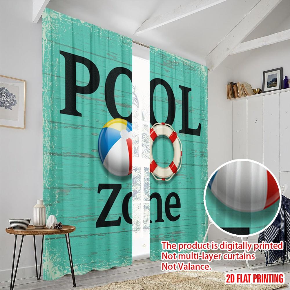 2pcs 2D flat printing Party Window Curtains Pool Beach Ball Lifesaver Fabric Without Electricity All Season Party & Holiday