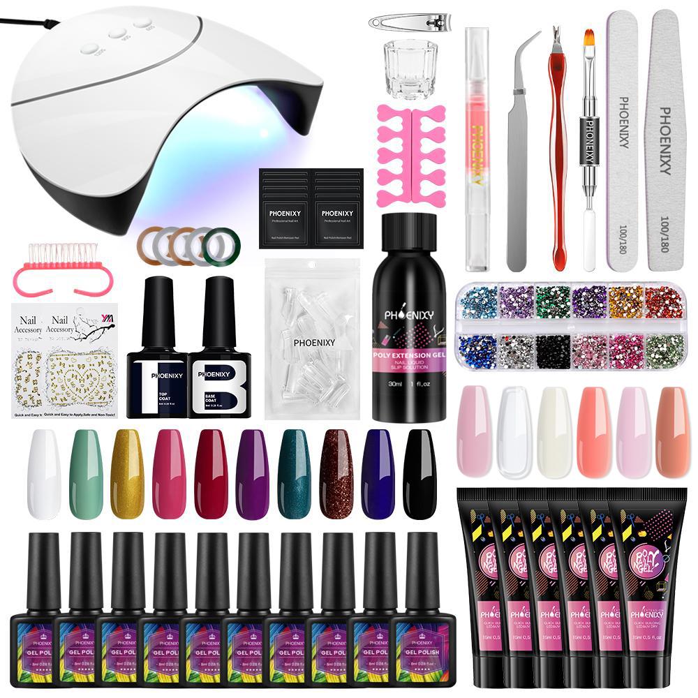 

Гель-лак для ногтей PHOENIXY, маникюрный набор, набор полигеля для ногтей с лампой для ногтей, полуперманентный лак, акриловый гель для наращивания ногтей, набор лаков для ногтей
