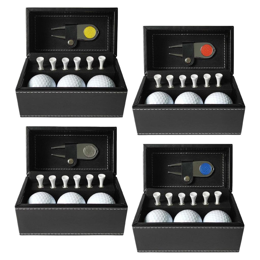 Golf Ball and Tee Gift Set with PU Leather Box Metal Divot Tool Golf Gift for Men for Green Golfers Golf Course Grandpa Dad