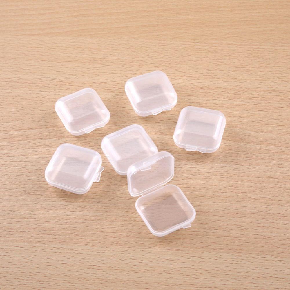 100 Pcs Finishing Mini Storage Box Transparent Square Plastic Case Jewelry Storage Case  Girls Women
