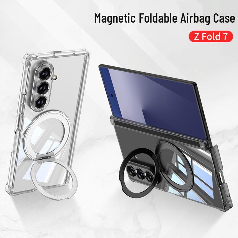 Samsung Z Fold7 Airbag Anti-Fall MagSafe Case with Rotating Ring Stand and Transparent Shell